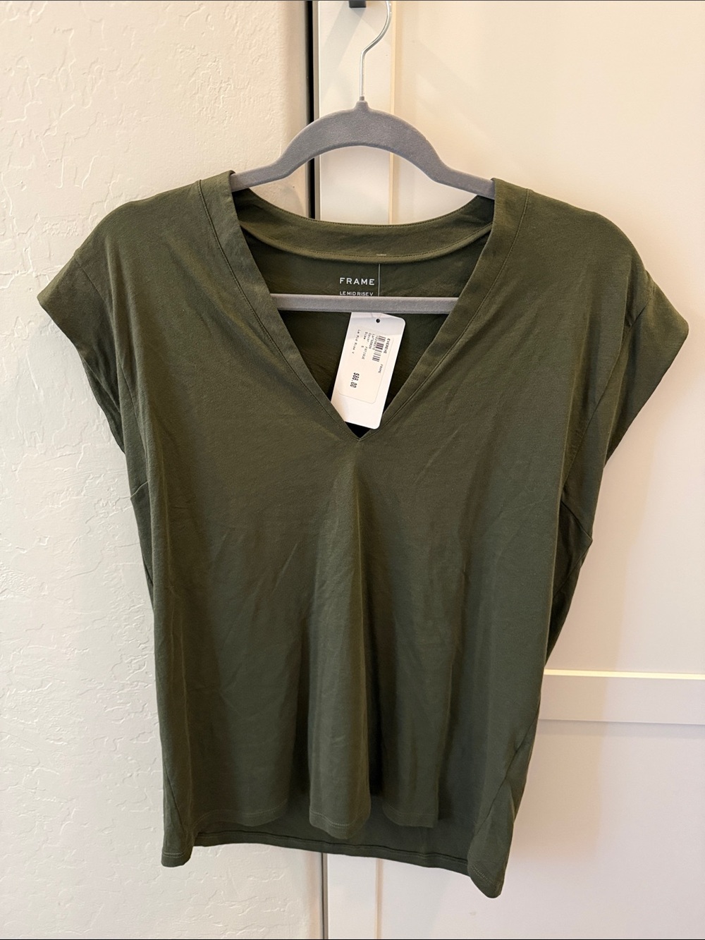 Frame Denim Olive Green V-Neck Cap Sleeve Tee
